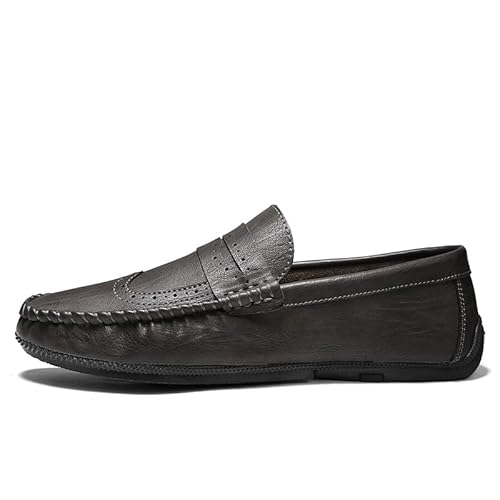 Herren-Loafer, runde Zehenpartie, PU-Leder, Penny-Loafer, bequem, Flacher Absatz, flexibel, Party-Slip-on(Khaki,40 EU) von Generic