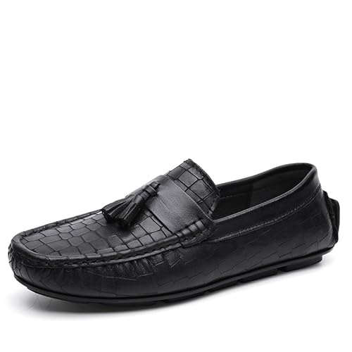 Herren-Loafer, runde Zehenpartie, PU-Leder, Steinmuster mit Quaste, Bequeme, leichte, rutschfeste, Klassische Slipper for Gehen(Size:38 EU) von Generic