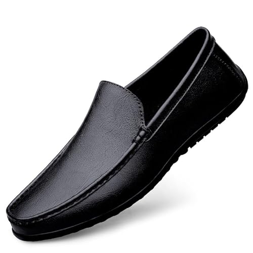 Herren-Loafer, runde Zehenpartie, einfarbig, Leder-Loafer-Schuhe, leichte, Flexible, rutschfeste Slipper for den Abschlussball (Color : Schwarz, Size : 43 EU) von Generic