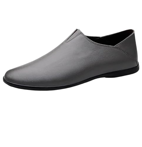 Herren-Loafer, runde Zehenpartie, einfarbig, veganes Leder, bequem, rutschfest, leicht, for Hineinschlüpfen(Grey,44 EU) von Generic