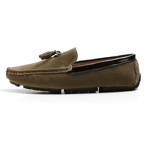 Herren-Loafer, runde Zehenpartie, veganes Wildleder, Fahr-Loafer mit Quaste, bequem, Flacher Absatz, widerstandsfähig, for Schlupfen(Khaki,38 EU) von Generic