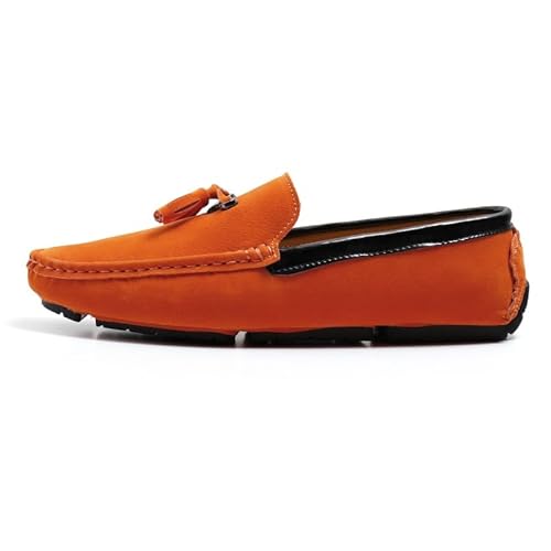 Herren-Loafer, runde Zehenpartie, veganes Wildleder, Fahr-Loafer mit Quaste, bequem, Flacher Absatz, widerstandsfähig, for Schlupfen(Orange,44.5 EU) von Generic