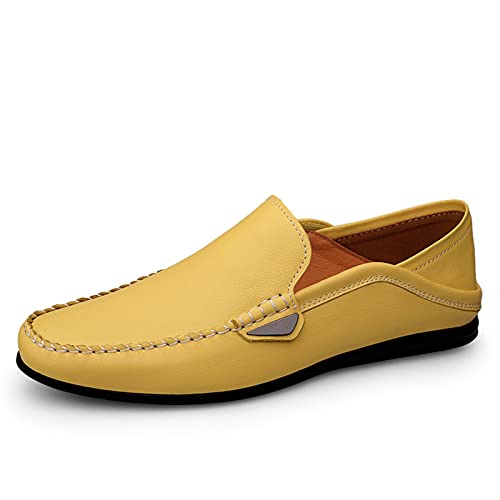 Herren Loafer Einfache Mokassins Schuhe Leder Leicht Bequem Flexibel Prom Slip-on(Yellow,40 EU) von Generic