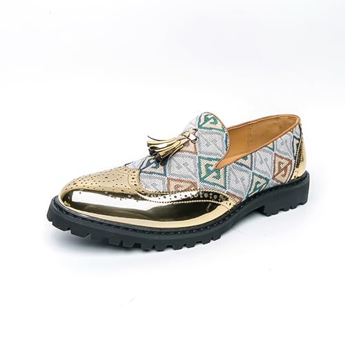 Herren Loafer Lackleder Flach Atmungsaktiv Freizeitschuhe Handgefertigt Slip on Driving Mode Business Schuhe,Gold,40 EU Herren Loafer Lackleder Flach Atmungsaktiv Freizeitschuhe Handgefertigt Slip on Driving Mode Business Schuhe,Gold,40 EU von Generic