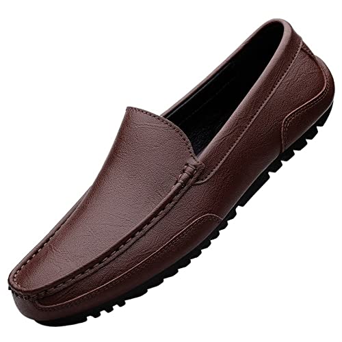 Herren Loafer Mokassins Schuhe Einfarbig Schlichtes Leder rutschfest Flacher Absatz Bequem Lässig Slip-on(Brown,41 EU) von Generic