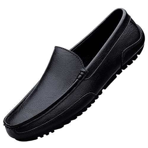 Herren Loafer Mokassins Schuhe Einfarbig Schlichtes Leder rutschfest Flacher Absatz Bequem Lässig Slip-on(Schwarz,44 EU) von Generic