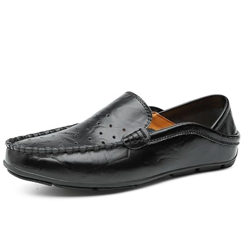 Herren-Loafer-Schuh, perforiert, atmungsaktiv, ausgehöhlte Loafer, Flacher Absatz, rutschfest, flexibel, Klassische Party-Slipper (Color : Schwarz, Size : 37 EU) von Generic