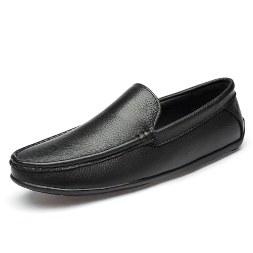 Herren-Loafer-Schuhe, Leder-Nähdetails, einfarbig, Fahrstil, rutschfest, Flacher Absatz, Abschlussball-Slip-on (Color : Schwarz, Size : 43 EU) von Generic