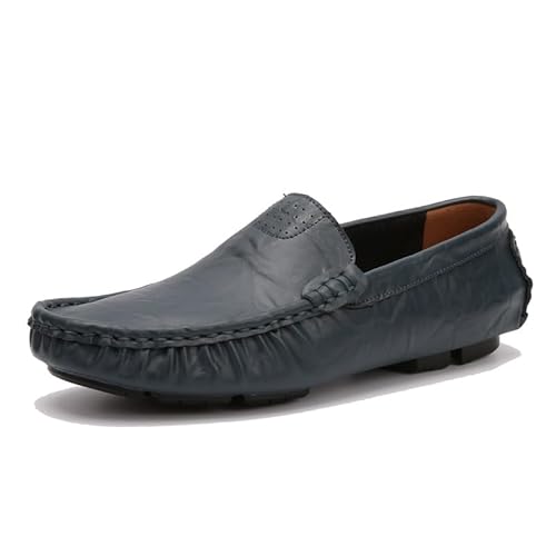 Herren-Loafer-Schuhe, einfache einfarbige Fahr-Loafer, PU-Leder, rutschfest, leicht, flexibel, for den Abschlussball, modische Slip-Ons (Color : Blau, Size : 38 EU) von Generic