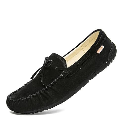 Herren-Loafer-Schuhe, einfarbig, Wildleder, Vamp-Mokassins, Bootsschuhe, rutschfest, flexibel, leicht, lässig, klassisch, for Hineinschlüpfen (Color : Schwarz, Size : 40 EU) von Generic