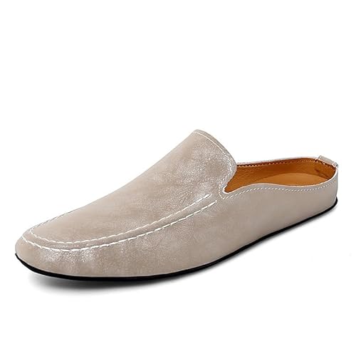 Herren-Loafer-Schuhe, runde Zehenpartie, Kunstleder, halbe Loafer-Schuhe, bequem, leicht, rutschfest, klassischer Party-Slipper(Color:Khaki,Size:43 EU) von Generic