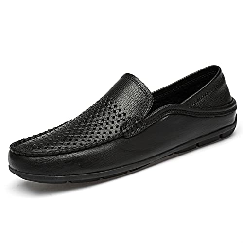 Herren Loafer Schuhe Einfache Atmungsaktive Mokassins Schuhe Leder Flexible Anti-Rutsch Flache Ferse Mode Slip-on(Black-Perforated,45.5 EU) von Generic