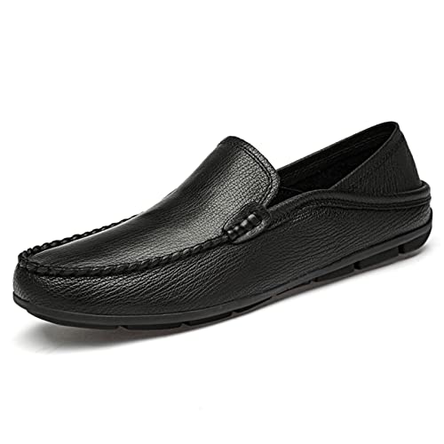 Herren Loafer Schuhe Einfache Atmungsaktive Mokassins Schuhe Leder Flexible Anti-Rutsch Flache Ferse Mode Slip-on(Schwarz,41 EU) von Generic