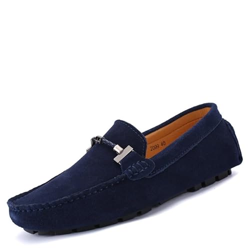 Herren-Loafer mit quadratischer Zehenpartie, Nubukleder, Loafer im Fahrstil, bequem, leicht, rutschfest, for Partys und Spaziergänge(Deep Blue,46 EU) von Generic