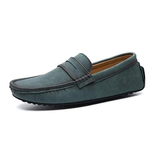 Herren-Loafer mit quadratischer Zehenpartie, PU-Leder, Penny-Loafer, Flacher Absatz, leicht, flexibel, for Hochzeiten(Grün,44.5 EU) von Generic