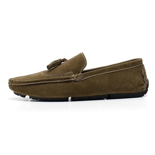 Herren-Loafer mit quadratischer Zehenpartie und Flügelkappe, Wildleder, veganes Leder mit Quaste, leicht, rutschfest, bequem, klassisch, for Hineinschlüpfen(Khaki,45.5 EU) von Generic