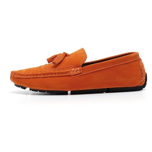Herren-Loafer mit quadratischer Zehenpartie und Flügelkappe, Wildleder, veganes Leder mit Quaste, leicht, rutschfest, bequem, klassisch, for Hineinschlüpfen(Orange,41 EU) von Generic
