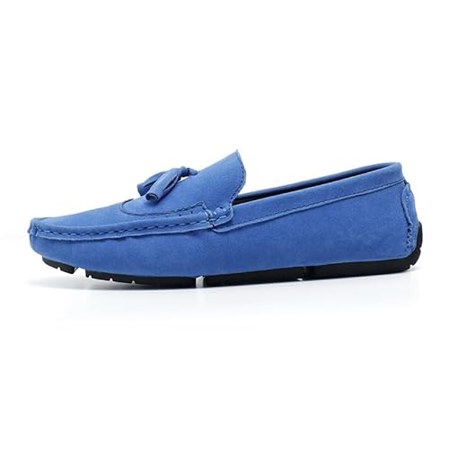 Herren-Loafer mit quadratischer Zehenpartie und Flügelkappe, Wildleder, veganes Leder mit Quaste, leicht, rutschfest, bequem, klassisch, for Hineinschlüpfen(Royal Blue,45 EU) von Generic