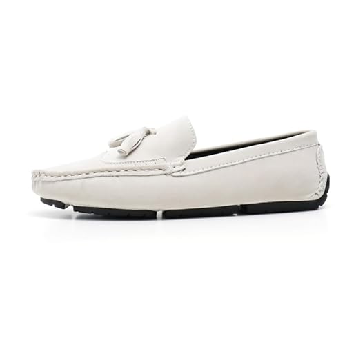 Herren-Loafer mit quadratischer Zehenpartie und Flügelkappe, Wildleder, veganes Leder mit Quaste, leicht, rutschfest, bequem, klassisch, for Hineinschlüpfen(Weiss,39 EU) von Generic