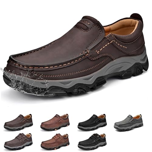 Herren Loafers Mokassins Leichte wasserdichte Atmungsaktiv Leder Slip On Business Schuhe Komfort Anzugschuhe rutschfeste Trekkingschuhe 39 von Generic