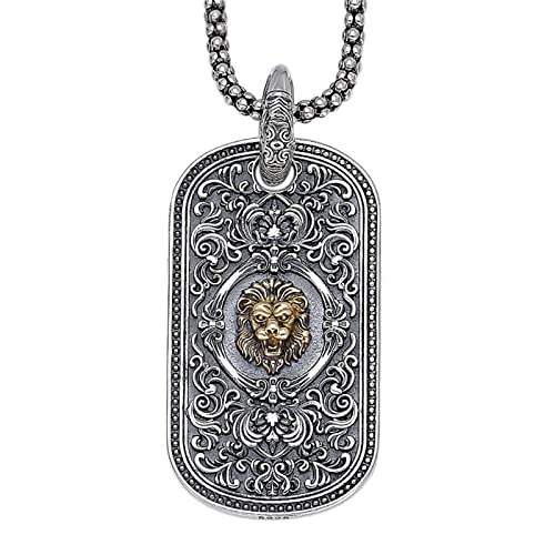 Herren-Löwenkopf-Tag-Halskette, Viking Gothic Vintage Lion S925 Sterling Silber-Anhänger-Halskette, Silber, Anhänger + Kette 70 cm von Generic