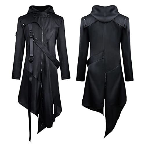 Herren Mantel Mittelalter - Ledermantel Schwarz Langer Steampunk Gothic Jacke mit Stehkragen Zweireihig Gilet Slim Große Größe Vintage Viktorianischen Cosplay Kostüm Trenchcoat Halloween Kostüme von Generic