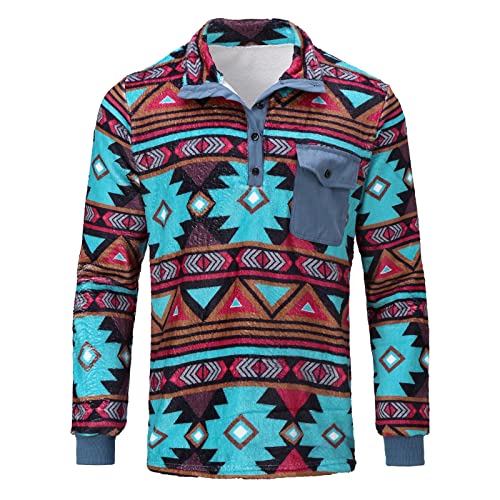 Herren-Mantel-Sweatshirt, warmer V-Ausschnitt, mit Reißverschluss, Retro-Muster, Stehkragen, verdickter Winterpullover Herren Sweater (Blue, M) von Generic
