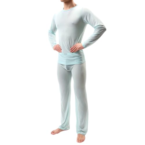 Herren Mesh Pyjama Unterwäsche Set Lang Schlafanzug Set Winter Zweiteiliger Langarmshirt und Schlafhose Set Weich Thermounterwäsche Nachtwäsche Loungewear Teenager Jungen Loungewear für Winter von Generic