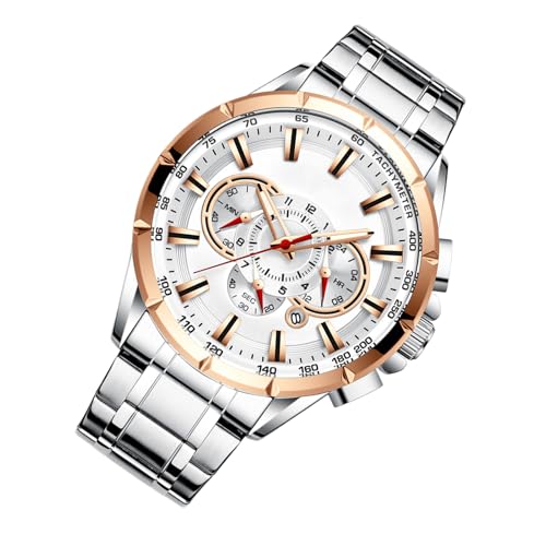 Herren Metal Watch - Herrenwache Mit DREI Subdialen - Kalenderdatum Modeschmuck, Business Clothing Accessoires Für Weihnachten, Ostern, die sie perfekt für professionelle oder lässige Kleidung Macht von Generic