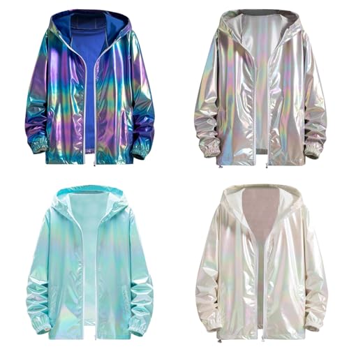 Herren Metallic Nightclub Jacke Reißverschluss Varsity Baseball Bomber Glänzend Party Dance Disco Jacken Lässig Übergangsjacke Casual Sweatjacke Leichte Windjacke Karneval Kostüm Oberteile von Generic