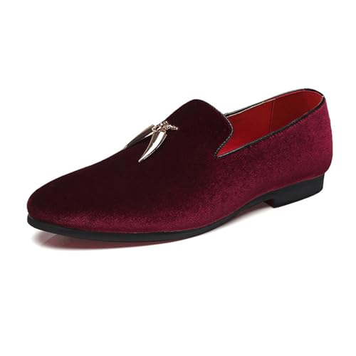 Herren Metallic Penny Hausschuhe Flats Samt Loafers Slip-On Freizeitschuhe,Burgundy,45 EU von Generic