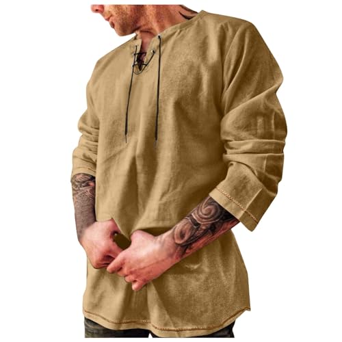 Herren Mittelalter Hemd Tunika Leinenhemd Sommer Hemden Langarm Retro Kragen mit Schnürung Männer Freizeithemd Casual Leinen Yoga Shirt Fisherman Sommerhemd Wikinger Kleidung Herren Mittelalter Hemd Tunika Leinenhemd Sommer Hemden Langarm Retro Kragen mit Schnürung Männer Freizeithemd Casual Leinen Yoga Shirt Fisherman Sommerhemd Wikinger Kleidung von Generic