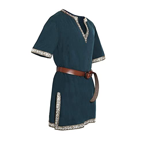 Herren Mittelalter Tunika Ailrik mit Bordüre Männer Männer Kurzarm Wikinger Hemd Renaissance Steampunk Kostüm Verkleidung für Karneval Halloween Oktoberfest Herren Outfit ohne Gürtel von Generic