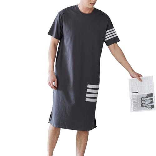 Herren Modal Nachthemden Pyjamas Ultra Soft Nachthemd Kurzarm Mid-Length Loose Nachthemd L-3XL,Grau,3XL von Generic