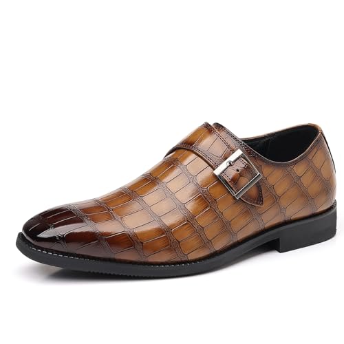 Herren Monkstrap Slipper Aus PU Leder Oxford Formelle Business Freizeitschuhe Bequeme Anzugschuhe Für Herren,Braun,42.5 EU von Generic