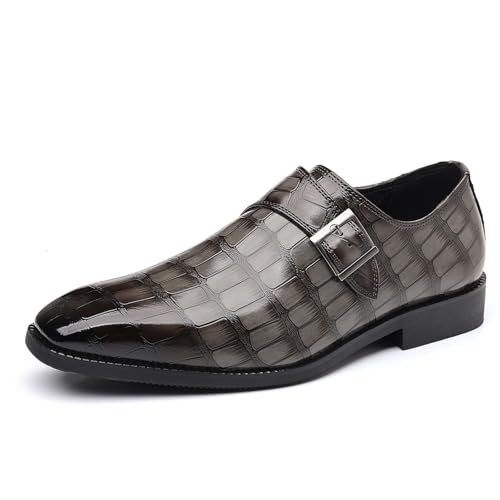 Herren Monkstrap Slipper Aus PU Leder Oxford Formelle Business Freizeitschuhe Bequeme Anzugschuhe Für Herren,Grau,40 EU von Generic