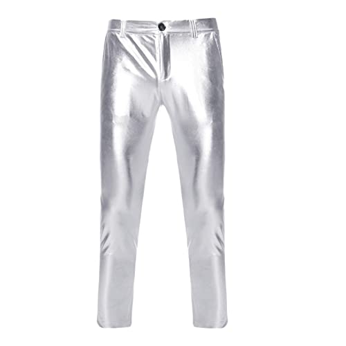 Herren Nachtclub Skinny Glänzend Gold beschichtet Metallic Hosen Bühne Perform Sänger Disco Hose Casual von Generic