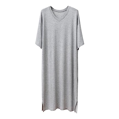 Herren Nachthemd Kurzarm Baumwolle Einteiliger Schlafanzug Luftig Lang Nachtwäsche Shirt Praktisch Sleepshirt von Generic