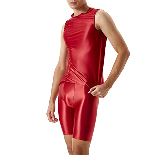Herren ÖL Glanz Body Ärmellos/Kurzarm Bodysuit mit Bein Einteiler Kompression Unterwäsche Sport Trikot Leotard Herren Body Stringer Bodysuit Overall Unterhemd Männer Unterwäsche von Generic