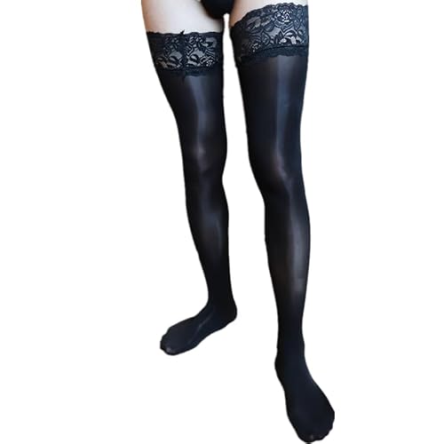 Herren Oberschenkelhohe Strümpfe mit Silikon Sheer Spitze Top Stay Up Dessous Strumpfhose für Männer, Schwarz, Einheitsgröße von Generic
