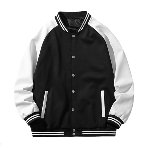 Herren Oldschool College Jacke Vintage Oversize Baseballjacke Retro Racing Bomberjacke Streetwear Patchwork Jacken Casual Varsity Jacket von Generic