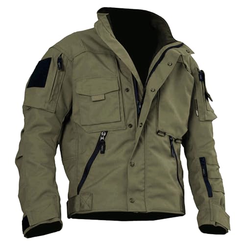 Herren Outdoor Cargo Tactical Jacken Multi-Pockets Stehkragen Militärjacken Leichter Windbreaker aus Baumwolle (Armeegrün,S) von Generic