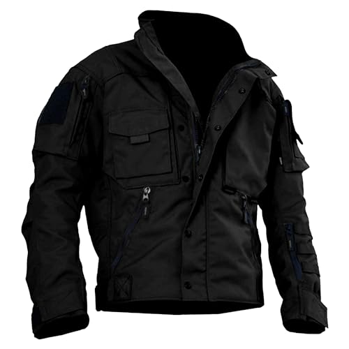 Herren Outdoor Cargo Tactical Jacken Multi-Pockets Stehkragen Militärjacken Leichter Windbreaker aus Baumwolle (Schwarz,3XL) von Generic