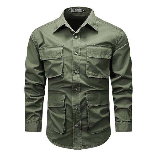 Herren Outdoor Tactical Hemd Langarm Weinlese Armee Hemd Cargo-Arbeitshemd für Herren Baumwolle Freizeithemd Funktionshemd Arbeitsshirt für Männer Leicht Atmungsaktiv Cargo-Hemd Button Down von Generic