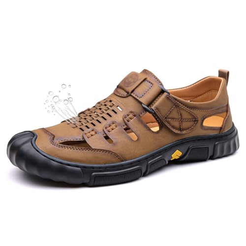 Herren Outdoor Wandersandalen, Leichte Geschlossene Zehen Trekkingschuhe, Verstellbare Sandalen für Sommer Walking Strand Sport Khaki 38 von Generic