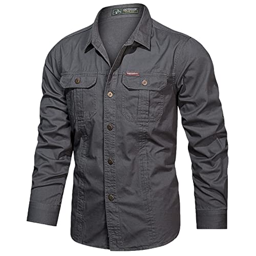 Herren Outdoorhemd UV Schutz Safari Hemd Langarm Schnelltrocknend Funktionsshirt für Wandern Angeln UPF 50+ Arbeitshemd(Grey,XL) von Generic