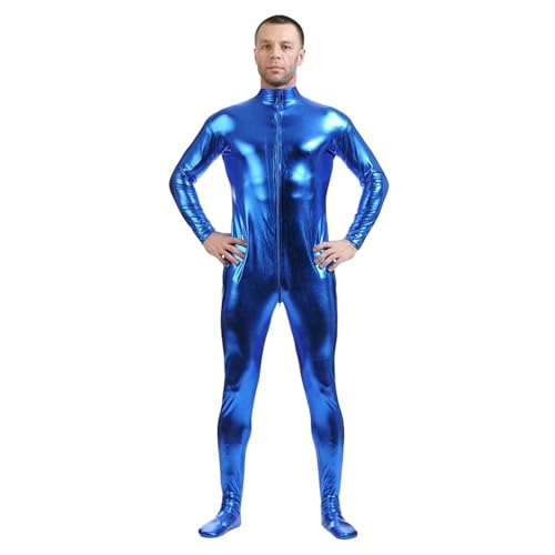 Herren Overall Metallic Ganzkörperanzug Langarm Body Silber Kostüm Sportlich Bodysuit Einteiler Gymnastikanzug Karneval Kostüme von Generic