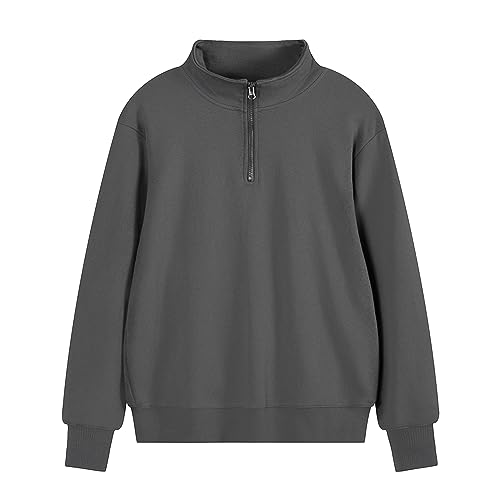 Herren Oversize Vintage Washed Pullover Relaxed Quarter Zip Stand Kragen Polo Shirt Dickes Langarm Sweatshirt (Grau,3XL) von Generic