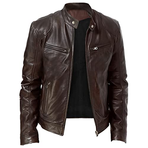 Herren PU Lederjacke Stehkragen Kunstlederjacke Bequeme Herrenjacke Kunstlederjacke Coole Bikerjacke Ledermantel Freizeitjacke Echtleder Reißverschluss Retro Jacke üBergangsjacke Leder Winterjacke von Generic