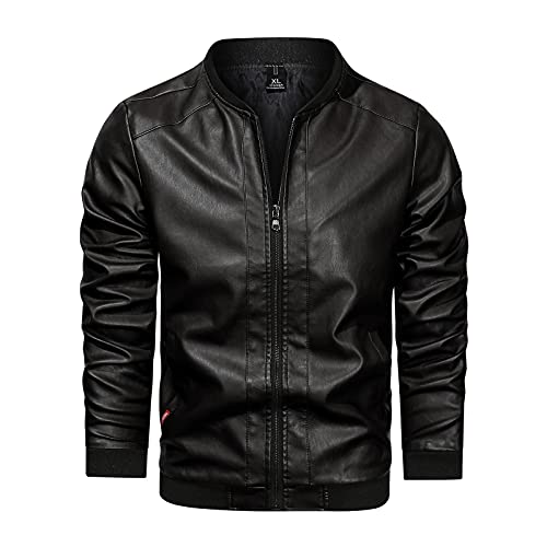 Herren PU Lederjacke Stehkragen Kunstlederjacke Bequeme Herrenjacke Kunstlederjacke Coole Bikerjacke Ledermantel Freizeitjacke Echtleder Reißverschluss Retro Jacke üBergangsjacke Leder Winterjacke von Generic